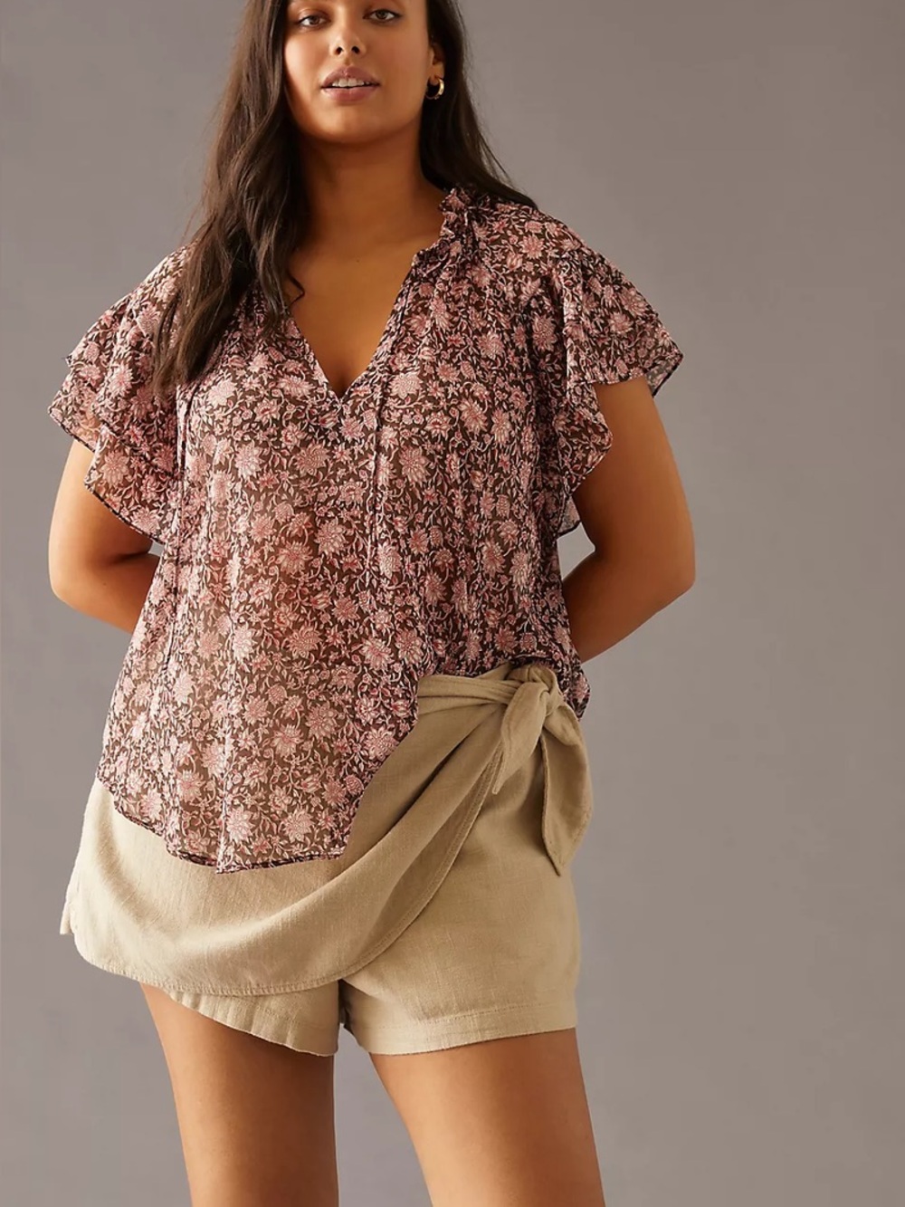 Anthropologie’s Floral Flutter Sleeve V-Neck Top